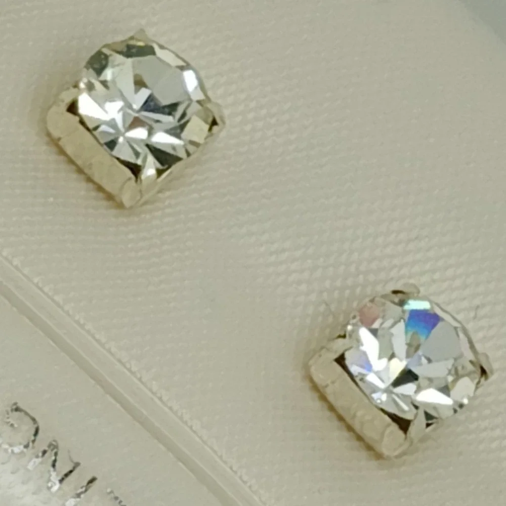 Sterling Silver 925 Crystal Stud Earrings Vintage 1990s Birthstone Jewelry April